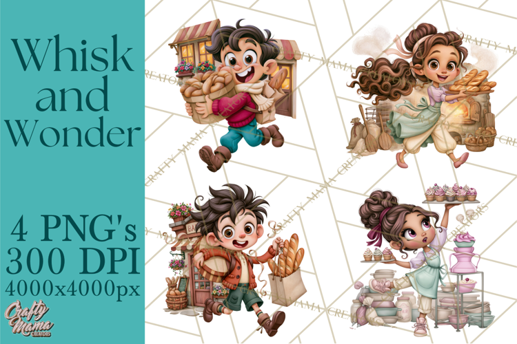 Whimsical Bakery Girls & Boys PNG Clipart, Baker Characters