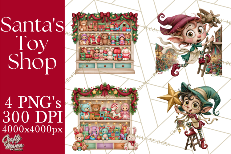 Christmas Toy Shop PNG Clipart, Santa & Elf Characters