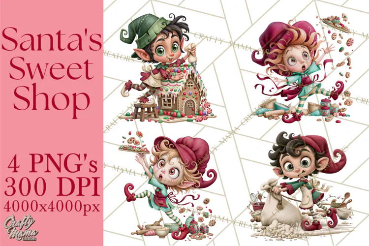 Christmas Bakery PNG Clipart, Santa & Elf Characters, Baker