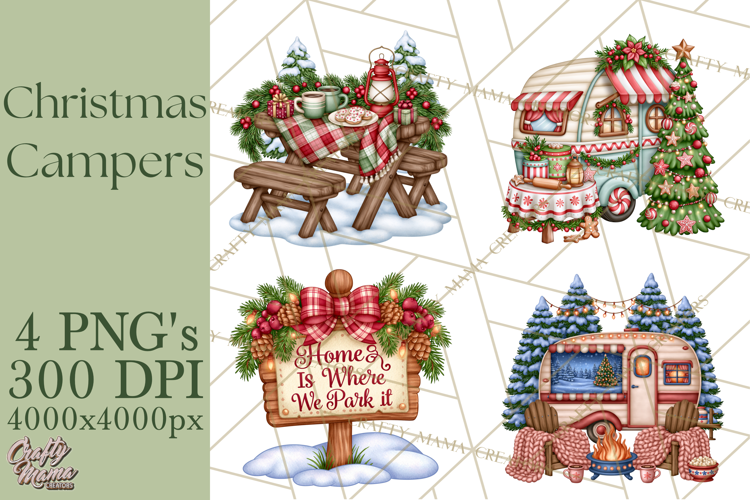 Christmas Camper Clipart PNG Vintage Holiday Camping