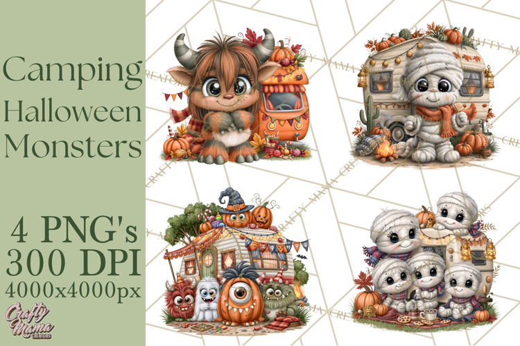 Halloween Camper Clipart PNG Cute Spooky Monsters