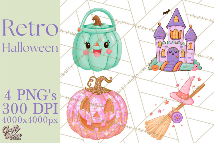 Retro Halloween Graphics, Pastel Spooky PNG, Retro Clip Art example image 1