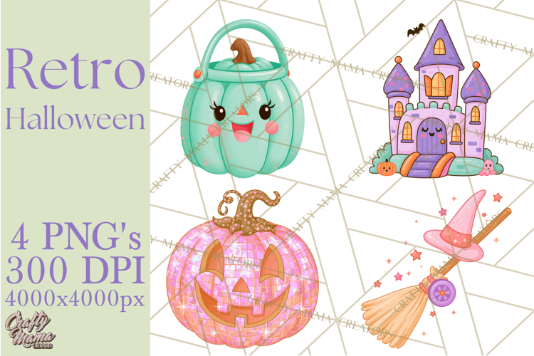 Retro Halloween Graphics, Pastel Spooky PNG, Retro Clip Art