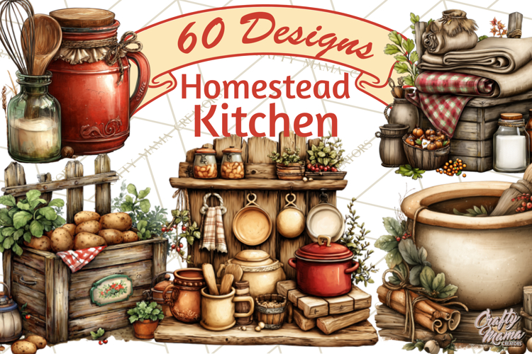 Rustic Homestead Kitchen Clipart Bundle | Farmhouse Kitchen