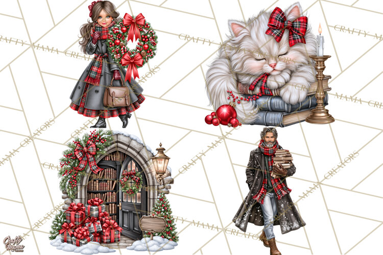 Dark Academia Christmas Clipart Royal Stewart Tartan PNG