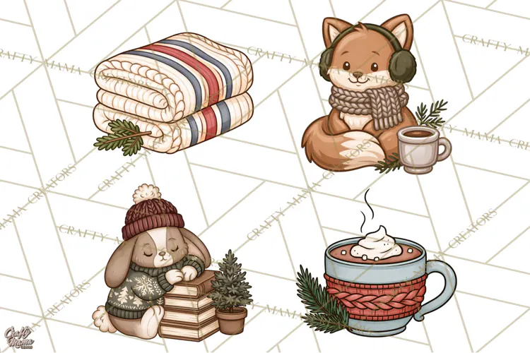 Cozy Critter Winter Clipart PNG | Winter Animals Png