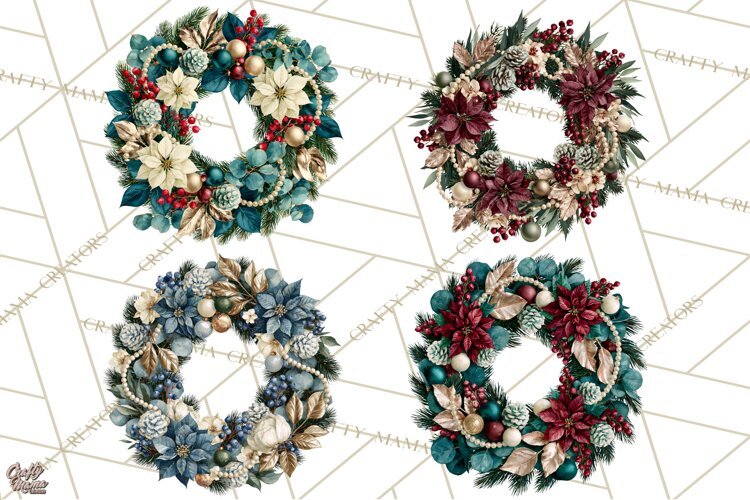 Christmas Wreath Clipart PNG, Elegant Holiday Wreaths example image 1