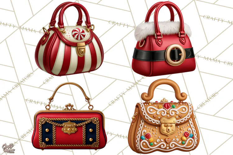 Christmas Handbag Clipart PNG, Holiday Purse Illustrations