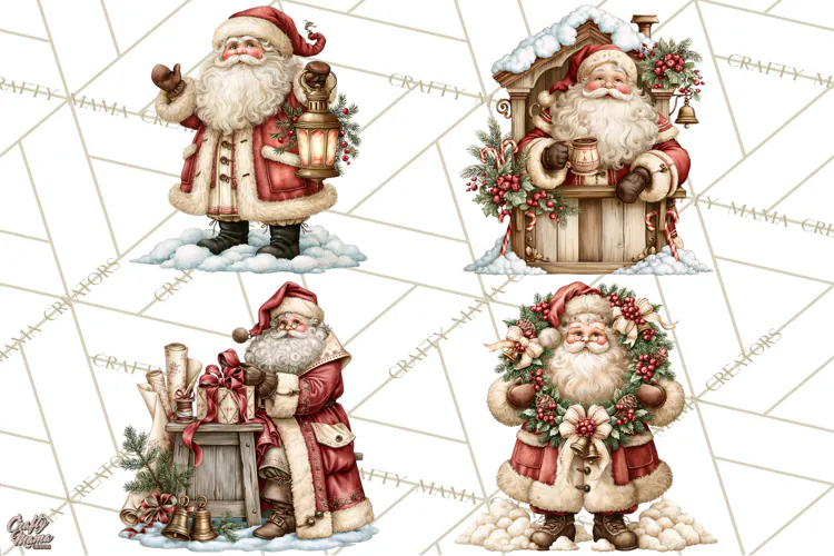 Santa Christmas Market Clipart, Vintage Santa PNG, Christmas