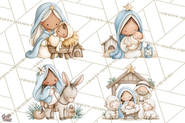 Christmas Nativity Clipart, Watercolor Nativity Scene PNG example image 1