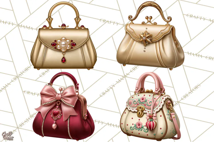 Christmas Handbag Clipart PNG, Holiday Purse Illustrations