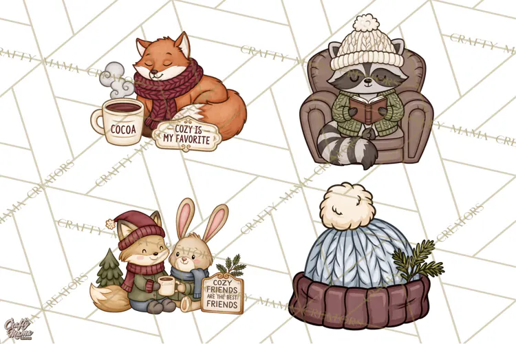 Cozy Critter Winter Clipart PNG | Winter Animals Png