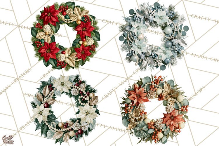 Christmas Wreath Clipart PNG, Elegant Holiday Wreaths example image 1