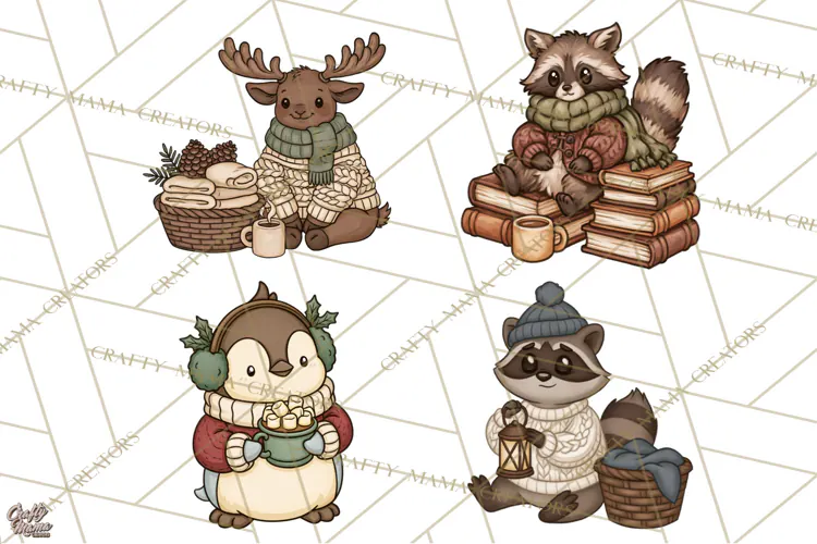 Cozy Critter Winter Clipart PNG | Winter Animals Png