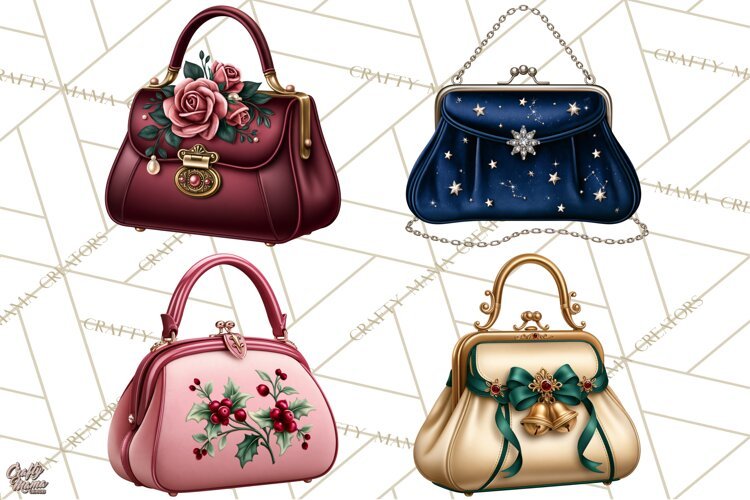 Christmas Handbag Clipart PNG, Holiday Purse Illustrations example image 1