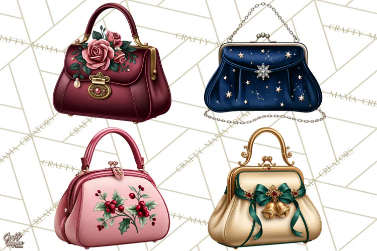 Christmas Handbag Clipart PNG, Holiday Purse Illustrations