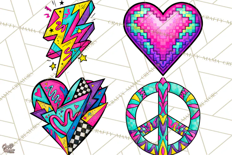 80s Retro Doodle Accessories PNG