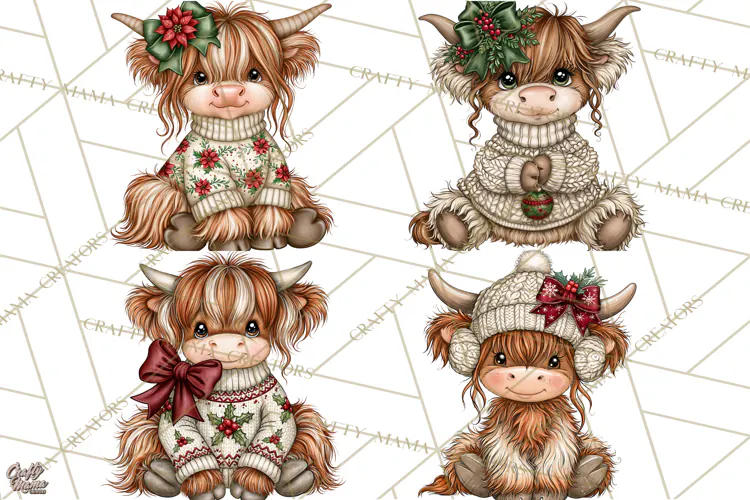 Boutique Christmas Highland Cows PNG