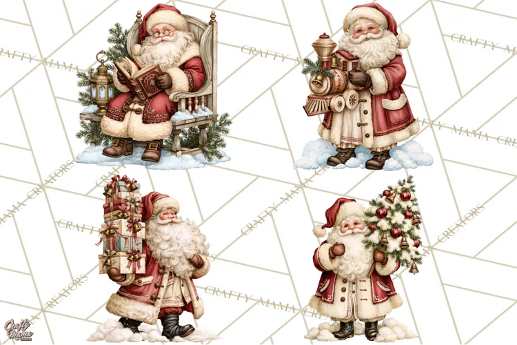 Santa Christmas Market Clipart, Vintage Santa PNG, Christmas