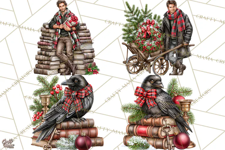 Dark Academia Christmas Clipart Royal Stewart Tartan PNG