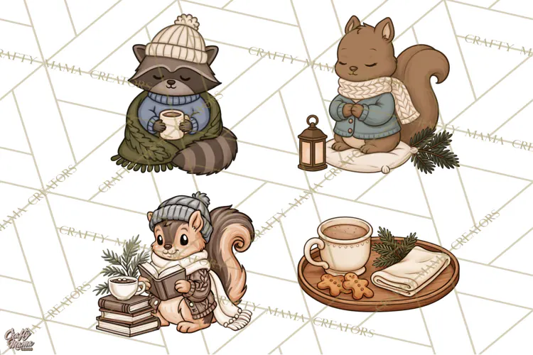 Cozy Critter Winter Clipart PNG | Winter Animals Png
