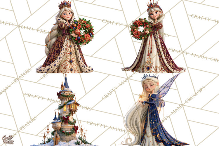 Fairy Tale Christmas Clipart, Enchanted Royal Winter Png example image 1
