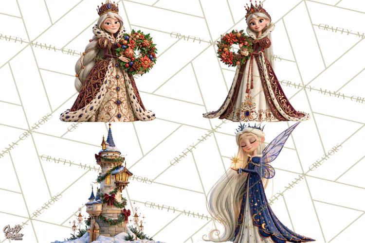 Fairy Tale Christmas Clipart, Enchanted Royal Winter Png