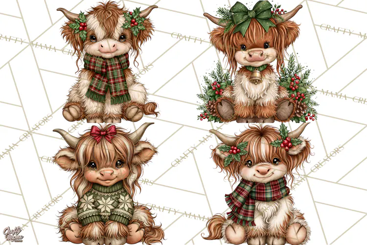 Boutique Christmas Highland Cows PNG