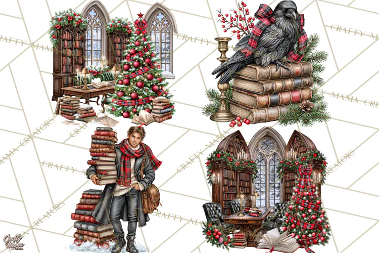 Dark Academia Christmas Clipart Royal Stewart Tartan PNG
