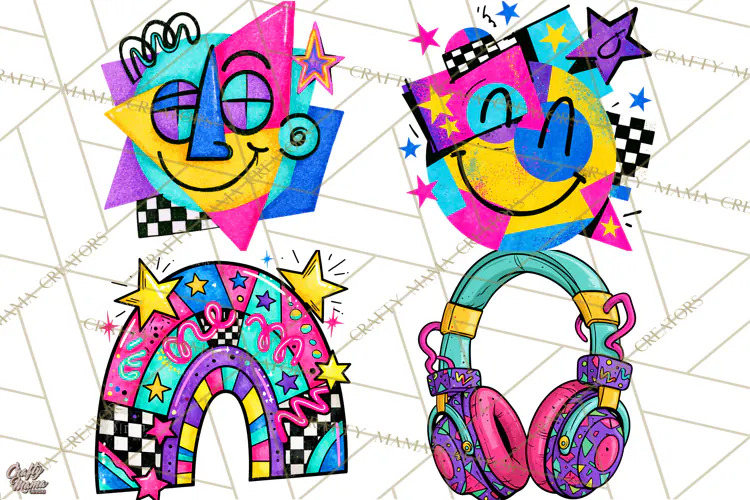 80s Retro Doodle Accessories PNG