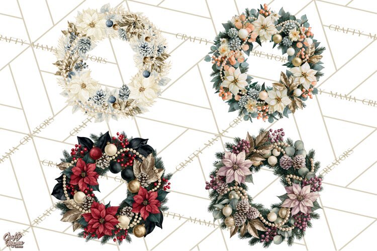 Christmas Wreath Clipart PNG, Elegant Holiday Wreaths example image 1
