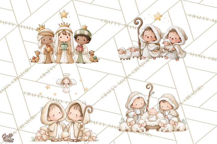 Christmas Nativity Clipart, Watercolor Nativity Scene PNG example image 1
