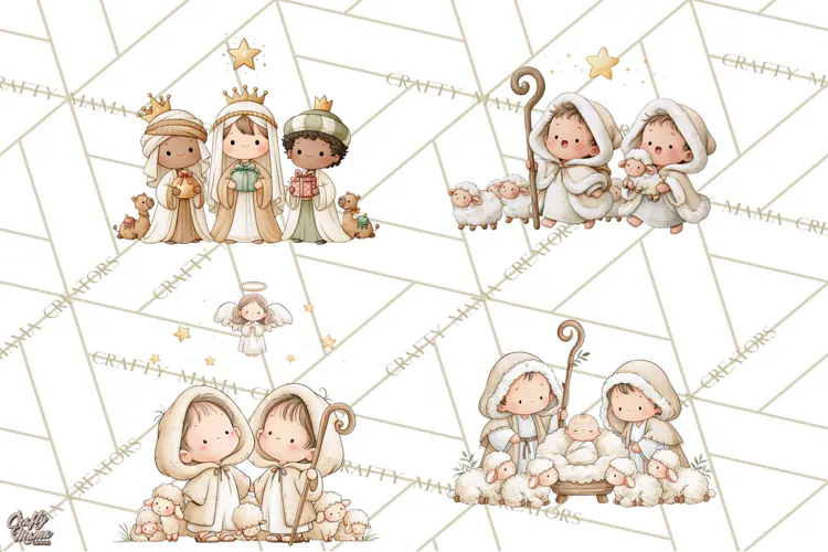 Christmas Nativity Clipart, Watercolor Nativity Scene PNG