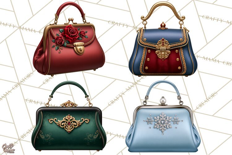Christmas Handbag Clipart PNG, Holiday Purse Illustrations example image 1