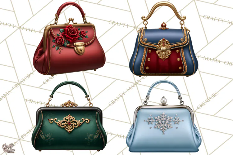 Christmas Handbag Clipart PNG, Holiday Purse Illustrations