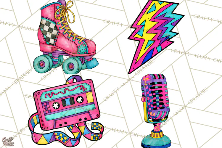 80s Retro Doodle Accessories PNG