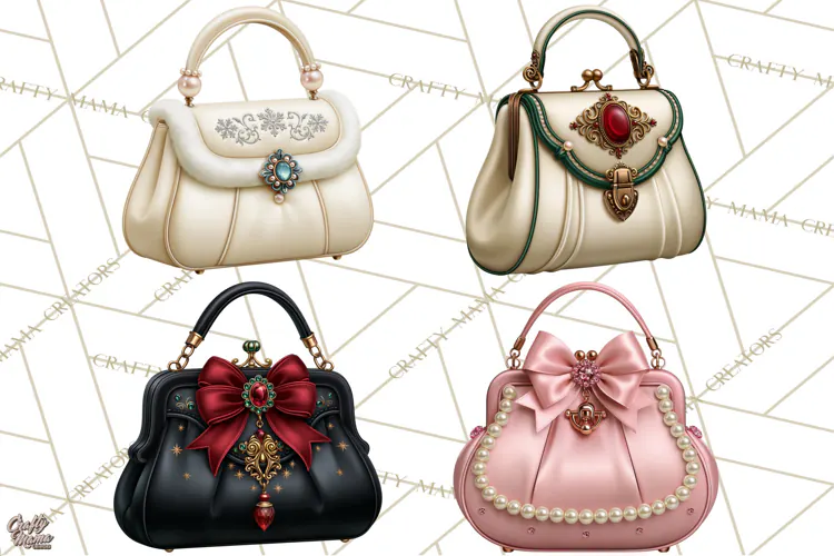 Christmas Handbag Clipart PNG, Holiday Purse Illustrations