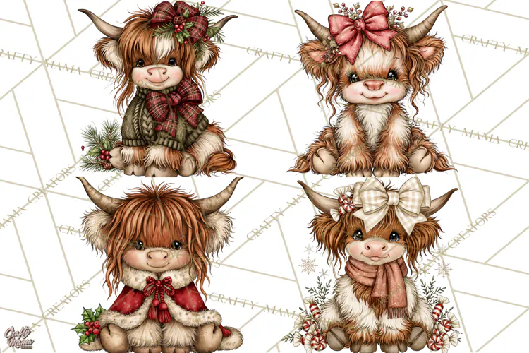 Boutique Christmas Highland Cows PNG