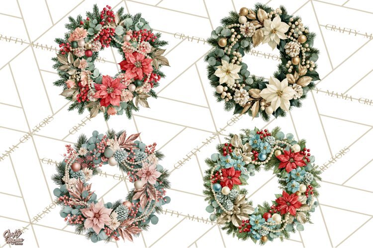 Christmas Wreath Clipart PNG, Elegant Holiday Wreaths example image 1