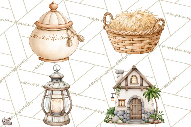 Christmas Nativity Clipart, Watercolor Nativity Scene PNG