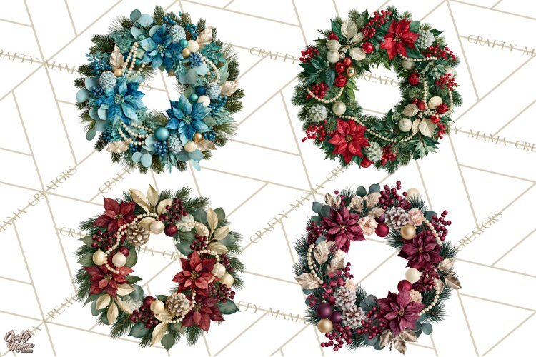 Christmas Wreath Clipart PNG, Elegant Holiday Wreaths example image 1