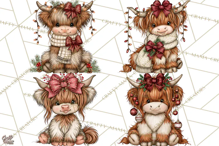 Boutique Christmas Highland Cows PNG