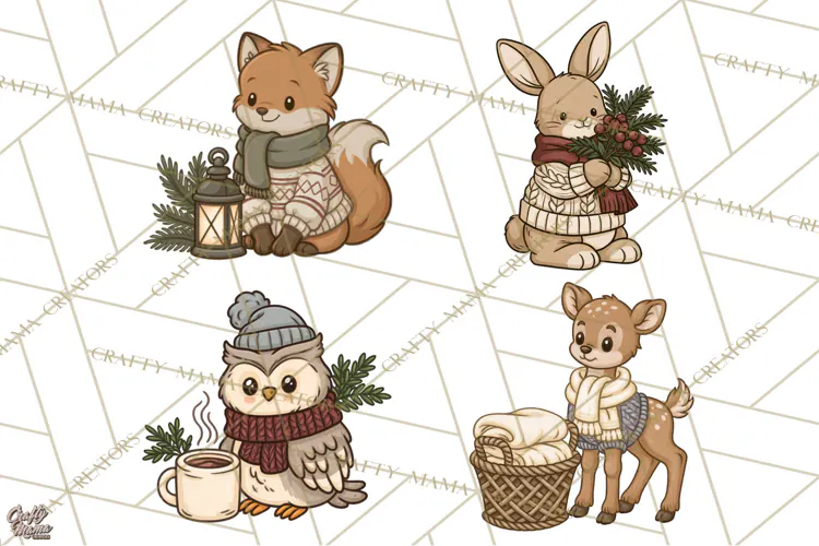 Cozy Critter Winter Clipart PNG | Winter Animals Png