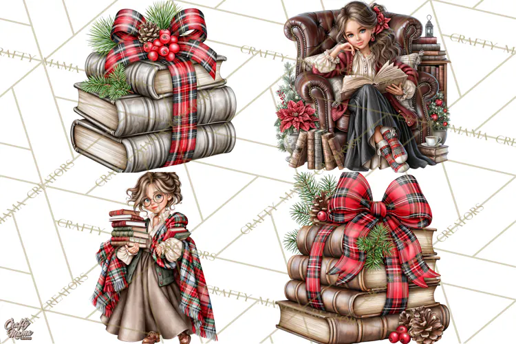 Dark Academia Christmas Clipart Royal Stewart Tartan PNG