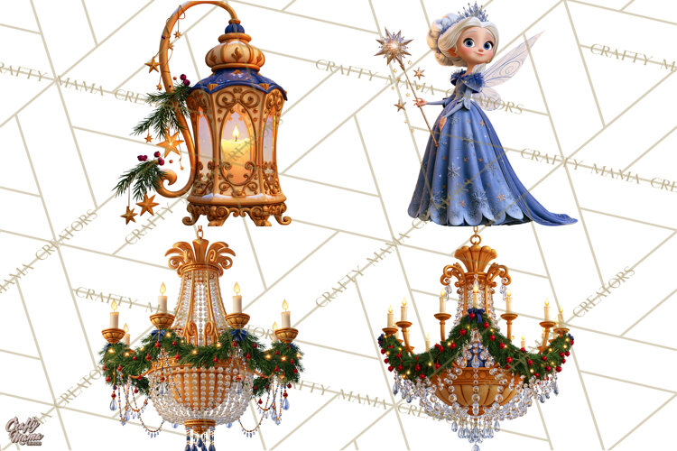 Fairy Tale Christmas Clipart, Enchanted Royal Winter Png example image 1