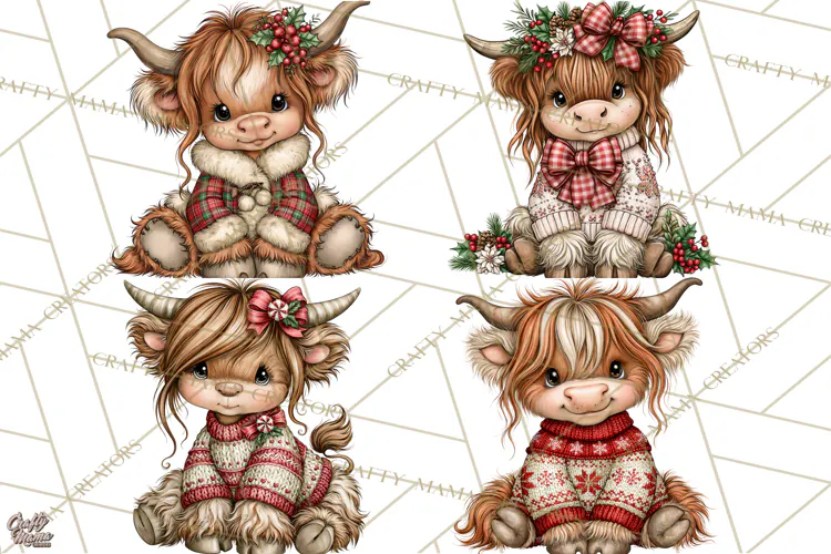 Boutique Christmas Highland Cows PNG