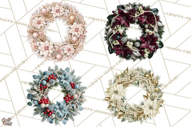 Christmas Wreath Clipart PNG, Elegant Holiday Wreaths example image 1