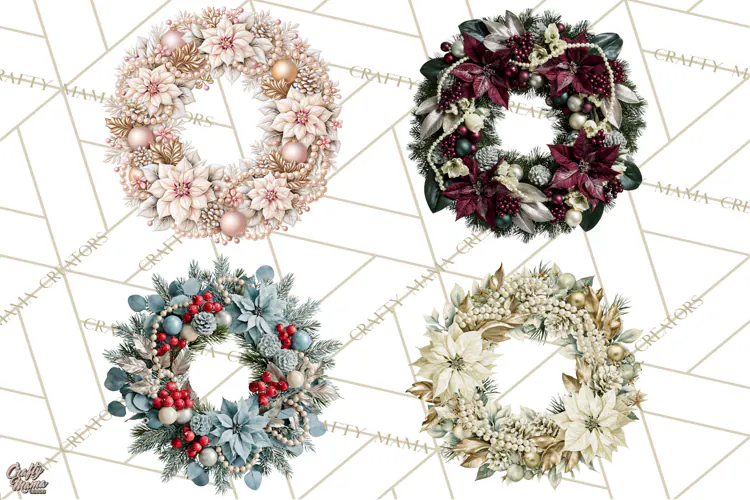Christmas Wreath Clipart PNG, Elegant Holiday Wreaths