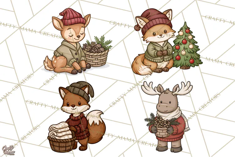Cozy Critter Winter Clipart PNG | Winter Animals Png
