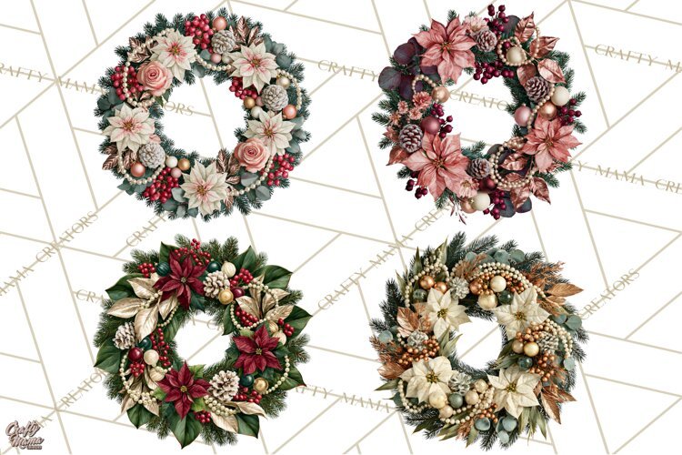 Christmas Wreath Clipart PNG, Elegant Holiday Wreaths example image 1
